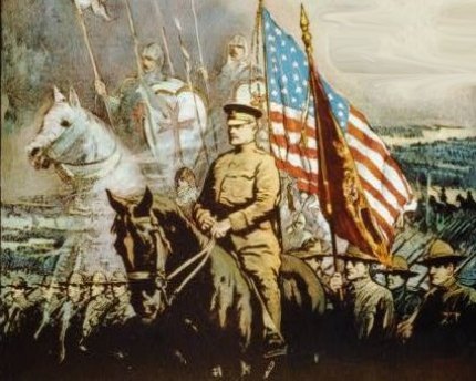 Who was Gen. John Pershing? This 1917 poster featured Pershing among the spirits of crusaders.